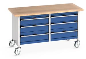 Bott Mobile Bench1500Wx750Dx840mmH - 6 Drawers & MPX Top 1500mm Wide Mobile Moveable Industrial Storage Benches with Cupboards and Drawers 24/41002106.11 Bott Mobile Bench1500Wx750Dx840mmH 6 Drawers MPX Top.jpg